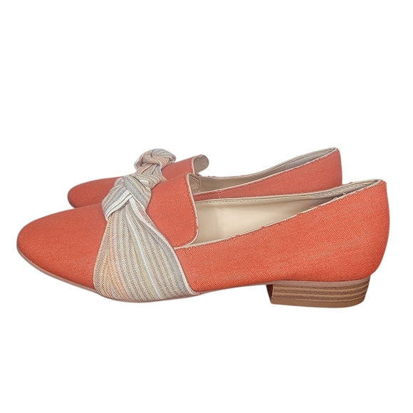 Violet & Red Coral Chic Orange Slip On Heel Loafers with Knotted Bow Stripe 6.5 - Picture 6 of 9